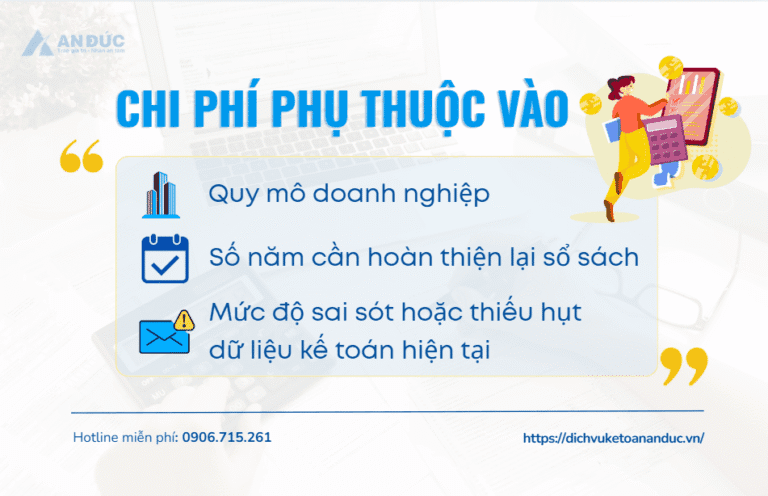 Chi phí hoàn thiện sổ sách kế toán sẽ phụ thuộc vào những điều kiện trên - Đại lý thuế An Đức