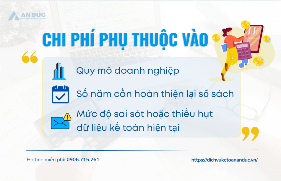 Chi phí hoàn thiện sổ sách kế toán phụ thuộc vào