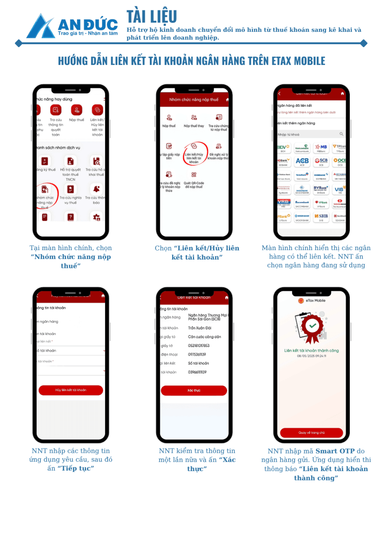 Đại lý thuế An Đức hướng dẫn liên kết ngân hàng trên etax mobile